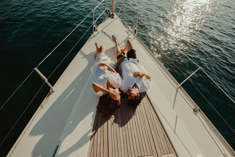 Agios Nikolaos: Golden Hour Sailboat Tour with Wine & Snacks - Kolokitha Bay drop anchor time: swim, snorkel, SUP, fish