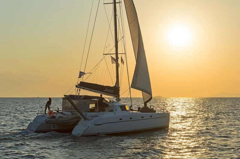 Athens: Half-Day Sunset Catamaran Cruise with Meal & Drinks - The onboard meal: seafood pasta and real Greek-feeling service