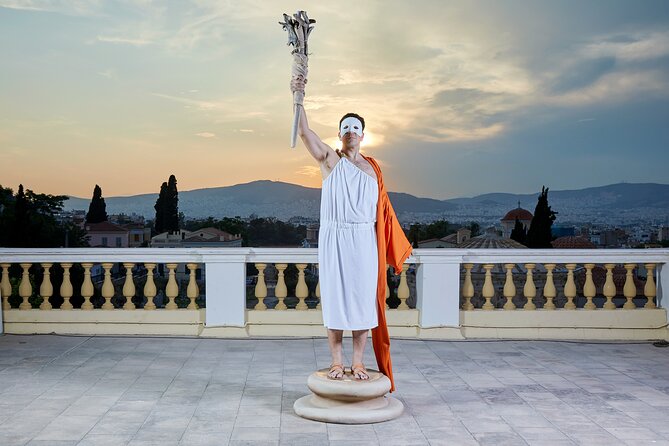 Athens Skip the Line: Open Air Ancient Greek Theatre Performance - Rooftop theatre setup with the Parthenon view behind the actors
