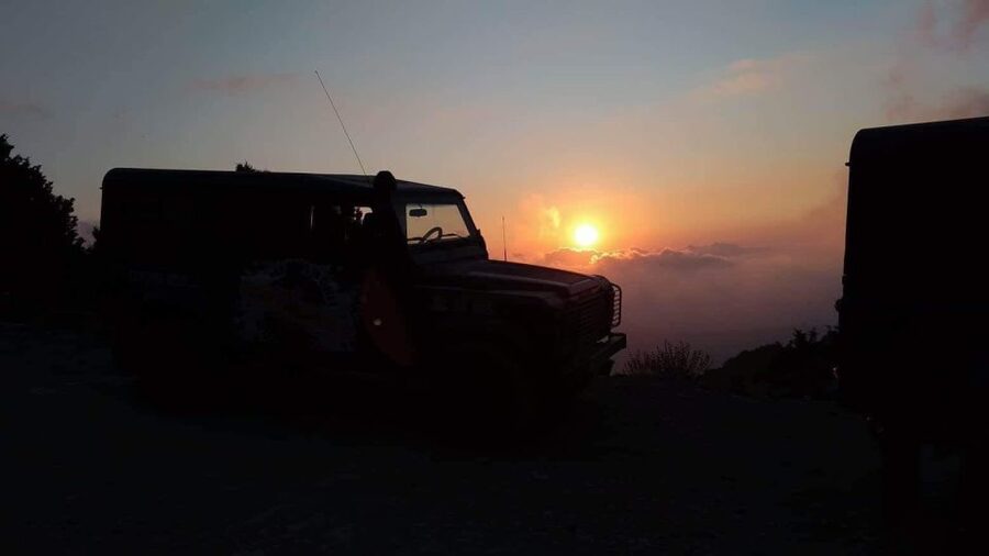 Corfu 4x4 Sunset Safari North West - Dinner at the local restaurant: platter, wine, and the sunset moment