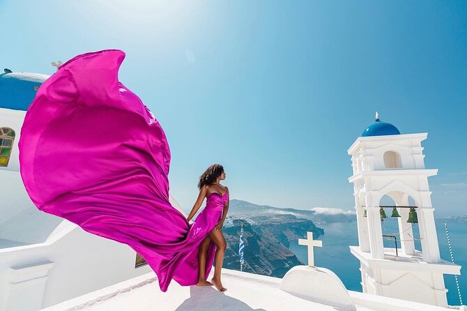 Exclusive Santorini Flying Dress Photoshoot with Pickup - The studio setup in Imerovigli: AC, mirrors, restrooms, and room to breathe