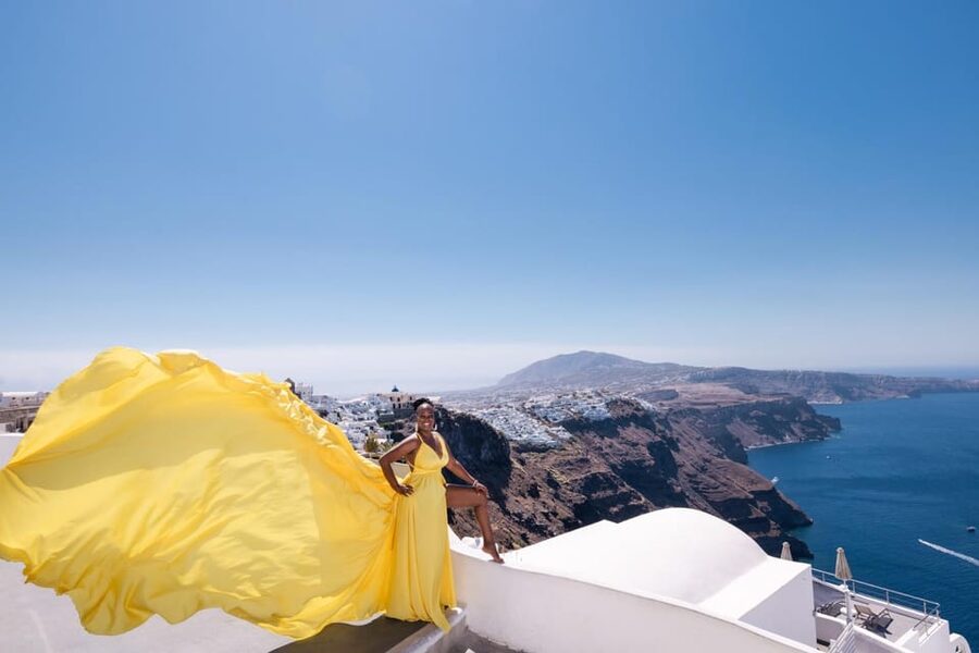 Flying dress Photoshoot in Santorini with Hotel Pickup - Entering the changing area and picking your dress in Imerovigli