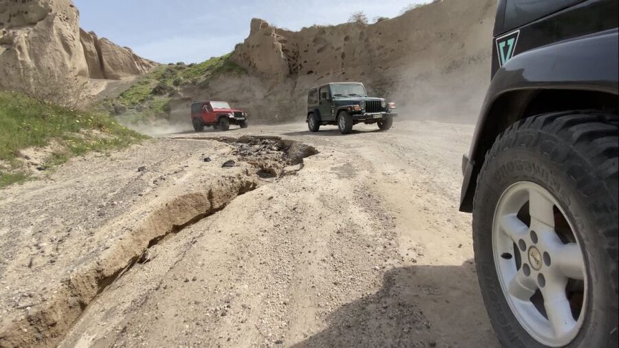 From Fira: Santorini Wrangler Jeep Convoy Tour & Villages - Getting your jeep bearings: Pyrgos village and the first panoramic loop