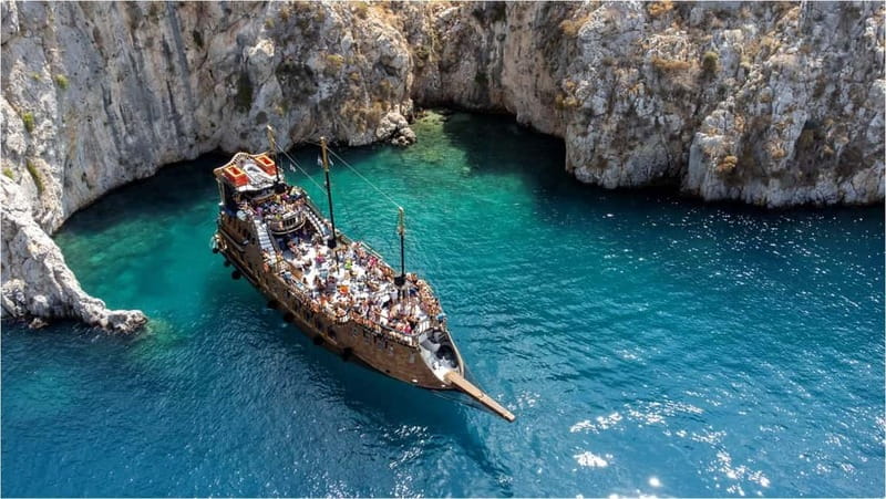 From Kos:A full day cruise in the newest luxury vessel! - Where you meet the pirate ship, and how to get the best seats
