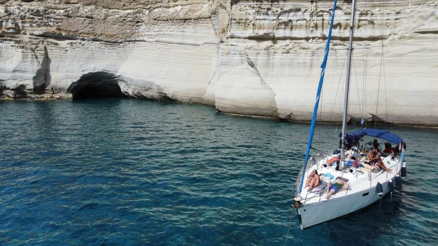 From Milos: Guided Day Cruise to Kleftiko With Lunch - Getting oriented from Adamas: Mentor Coffee, Klima, and Cape Vani