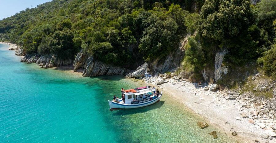From Nidri: Marine Wildlife Cruise with Lunch and Swim Stops - Meganisi (Vathy) for ice cream, shade, and a real pause
