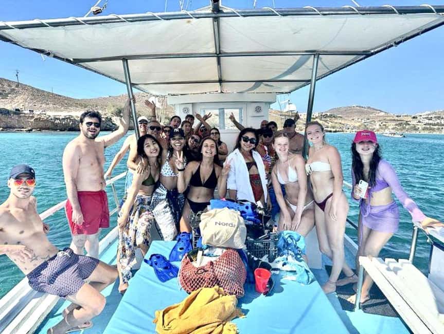 From Paros: Crab Island and Salt Lake Antiparos Boat Trip - Snorkeling gear, refreshment breaks, and real crew care