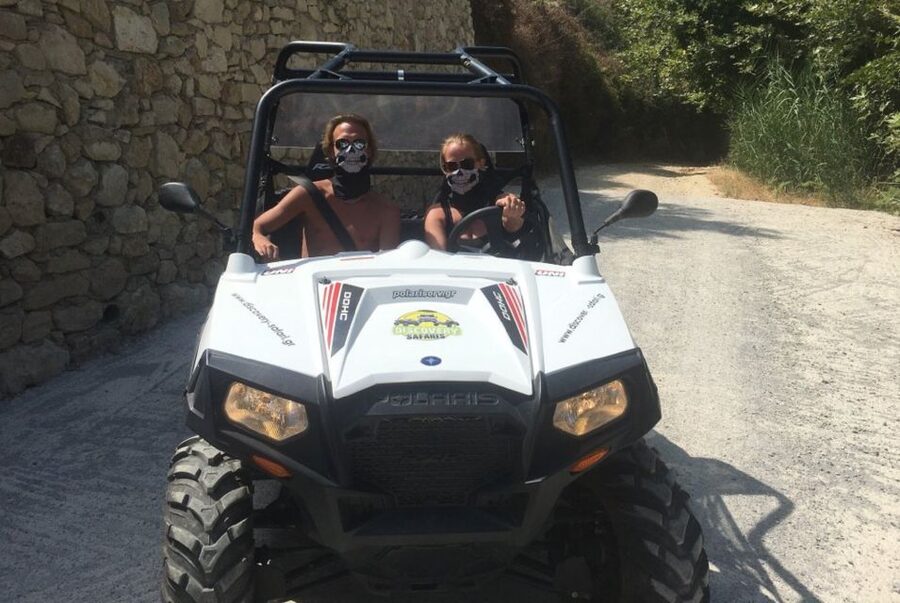 From Rethymno: Half-Day Off-Road Buggy Safari - Getting kitted up: helmets, bandanas, and the license check
