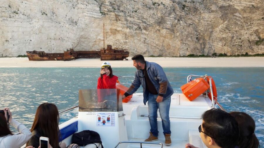 From St.Nikolaos: Boat Cruise to Navagio Beach & Blue Caves - Blue Caves by Speed and Glass-Bottom Boat: Electric Blue Water