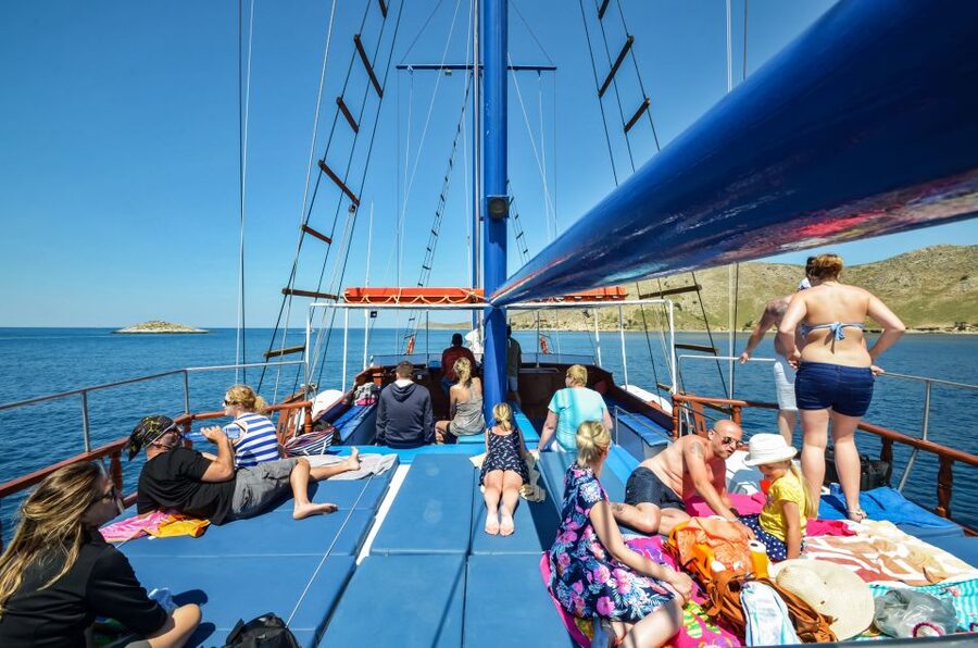 From the Port of Kos: Full Day Boat Cruise to 3 Islands - The Onboard Greek Buffet Lunch, With a Real Vegetarian Option