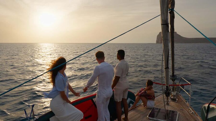 Kissamos: Balos Lagoon Sunset Cruise with Swimming & Snacks - Sailing toward Balos, with Gramvousa Cape on your left side