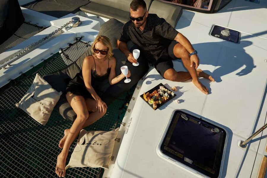 Kissamos: Catamaran Balos Sunset Cruise with Sushi & Drinks - Welcome aboard: Prosecco, snacks, and the open-bar style drinks