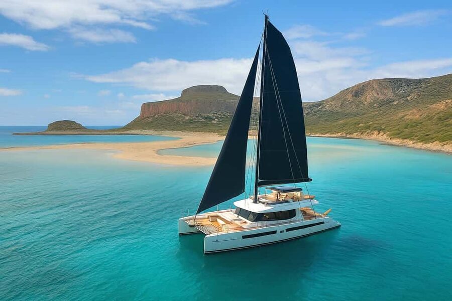 Luxury Catamaran to Balos: Sunset, Snacks, Drinks & Transfer - Sailing toward Balos: snacks and drinks during the 1-hour cruise stretch