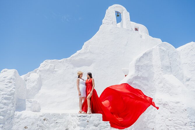 Mykonos: Flying Dress Photoshoot - Little Venice Alleys for Sea Light and Close-By Charm