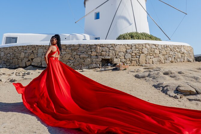 Mykonos: Flying Dress Photoshoot - Windmills, Pose Coaching, and the Chance of Pelicans