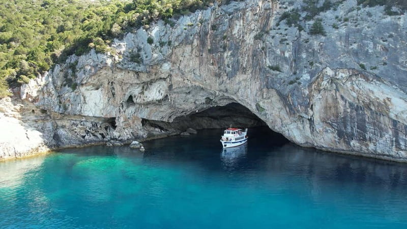 Nydri: Island Hopping Boat Cruise with Beach BBQ Lunch - Passing Meganisi Island: rock formations you can’t fake