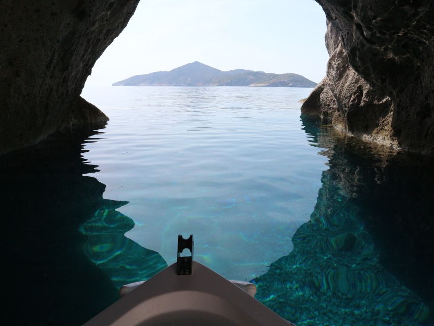Paros: Antiparos Island and Despotiko Private Boat Trip - Inside the bowrider: room to relax, eat, and rinse off
