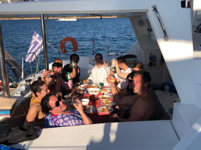 Paros: Catamaran Cruise with Swimming, Meal and Drinks - Back Toward Paros at Golden Hour: Dessert and a Slower Sail
