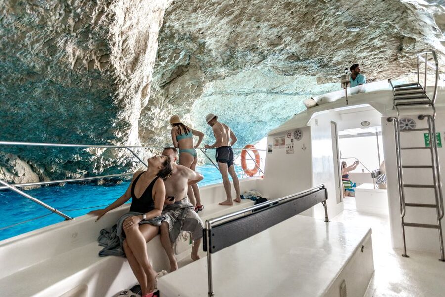 Porto Vromi: Shipwreck, Caves, & White Beach Swimming Cruise - White Beach and Sfogio: your swimming breaks in turquoise water