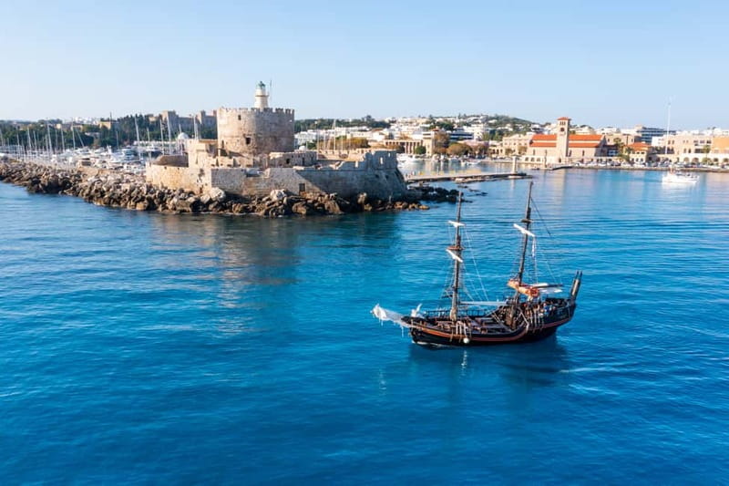 Rhodes:1-hour Sightseeing Day Cruise on an 18th-Century Boat - Elli Beach from offshore: a calmer coastline look