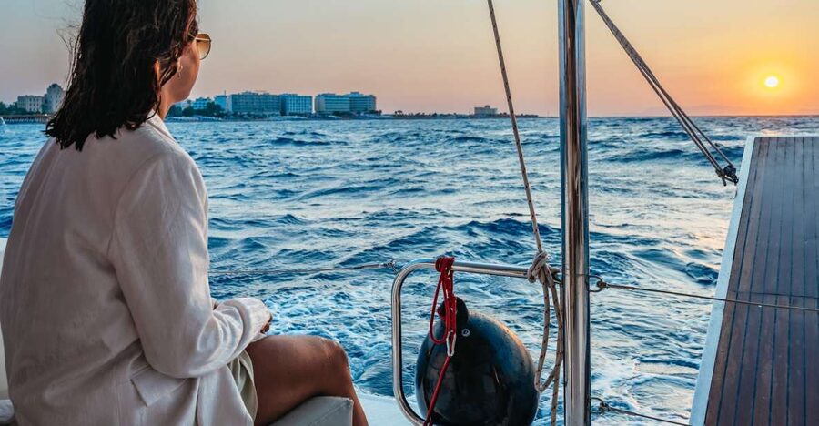 Rhodes: Sunset Catamaran Cruise with Dinner Buffet & Drinks - Sailing vs powered catamaran: comfort, size, and what the boat offers