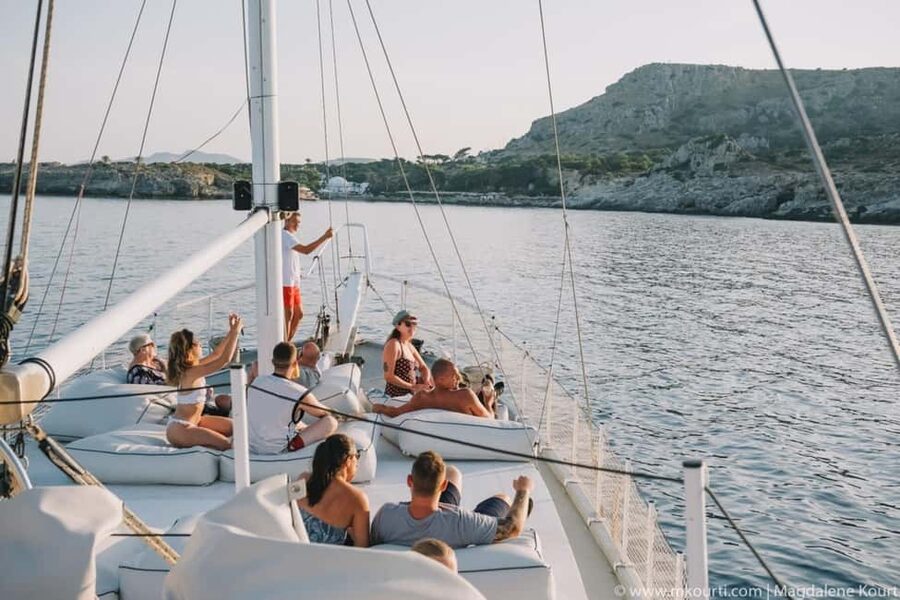 Rhodes: Sunset Cruise with Open Bar, Dinner, & Live Music - Kallithea Springs Bay Swim Stop: The Most Fun Hour and a Half of the Night