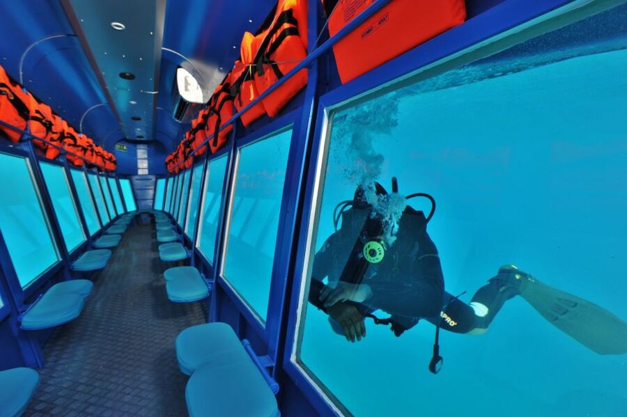 Rhodes Town: Yellow Submarine Cruise with Underwater Views - Upper deck views: Rhodes Old Town and coastline from the sea