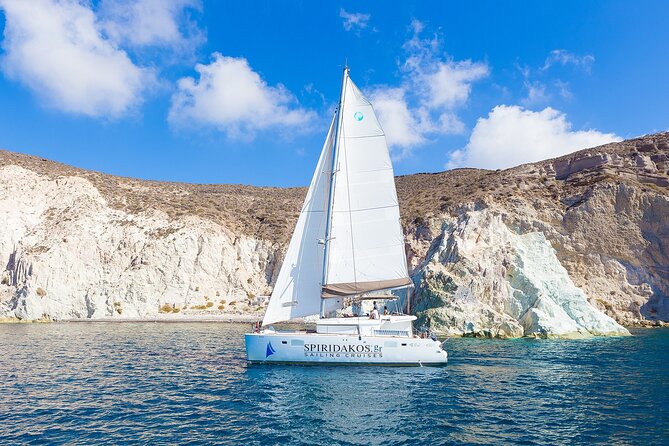 Santorini Classic Catamaran Cruise with BBQ, Drinks and Transfers - A Small-Group Caldera Cruise With Real Swim Time