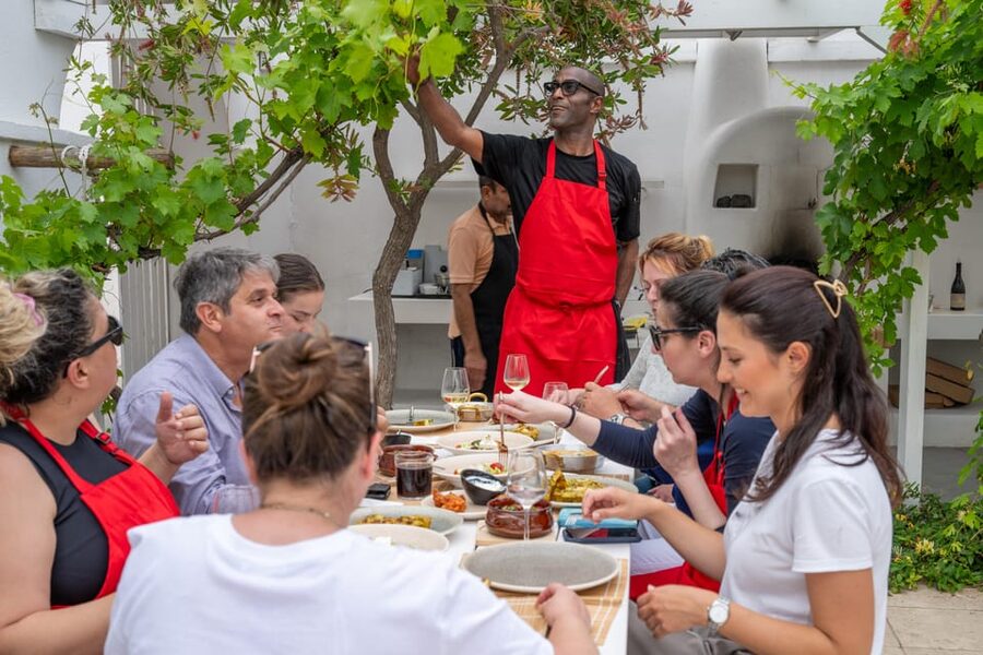 Santorini: Cooking Class with Lunch and Wine Tasting - Wine tasting paired with what you’re cooking