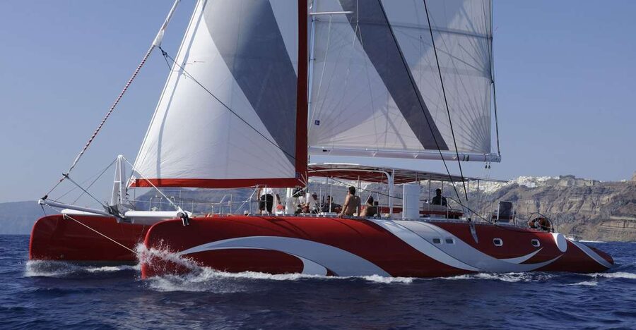 Santorini: Dream Catcher 5-hour Sailing Trip in the Caldera - Akrotiri, Red and White Beaches, and the landmarks you sail past