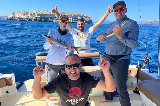 Santorini Fishing Private Cruise boat tour - BBQ, Snorkeling - Snorkeling and Swimming in Real Santorini Coves
