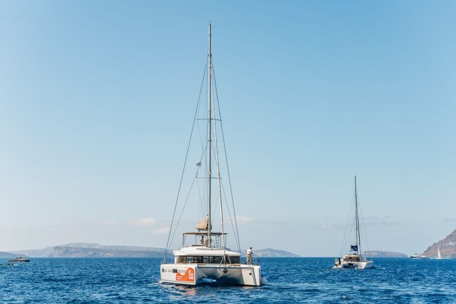 Santorini: Luxury Catamaran Day Trip with Meal and Open Bar - Red Beach and White Beach Swim Stops With Snorkel Gear