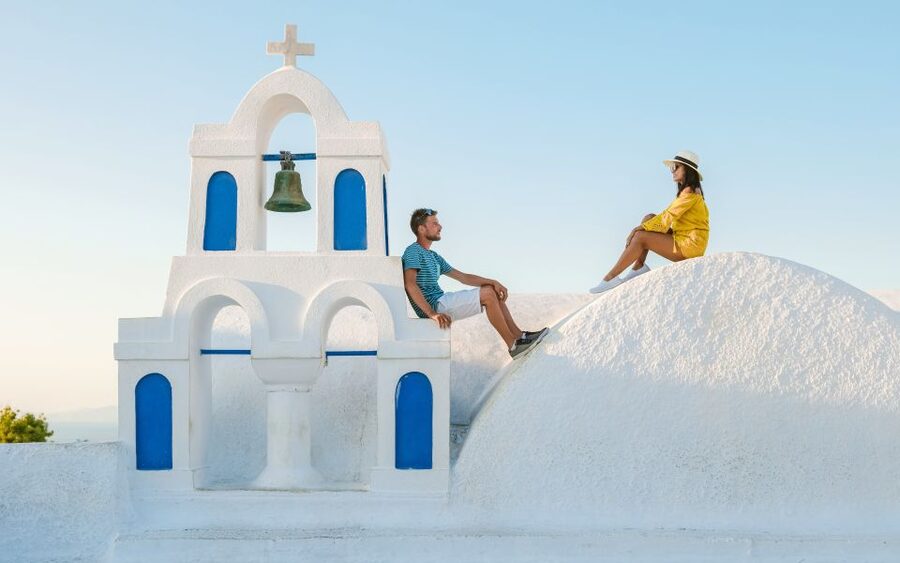Santorini: Oia Village Professional Photo Shoot - Posing help and crowd control: where the professional really pays off