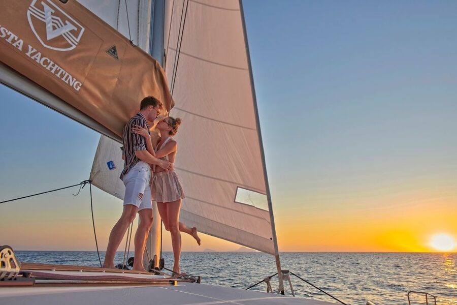 Santorini: Platinum Catamaran Cruise w/ BBQ Meal & Open Bar - Getting picked up in comfort, then cruising from Vlychada