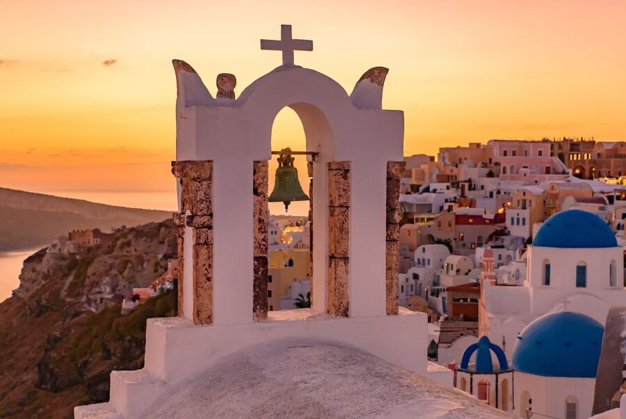 Santorini: Romantic Sunset Caldera Cruise with Dinner - Santorini caldera at golden hour, from Athinios to the open water