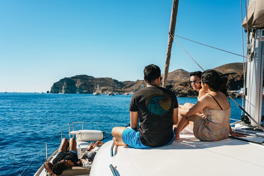 Santorini: Sailing Catamaran Cruise with BBQ and Drinks - Mesa Pigadia: the BBQ stop where the day slows down