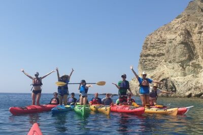 Santorini Sea Kayak – South Discovery, Small Group incl. Sea Caves and picnic