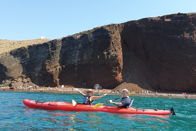 Santorini Sea Kayak - South Discovery, Small Group incl. Sea Caves and picnic - White Beach snorkeling time, picnic, and the best kind of beach break