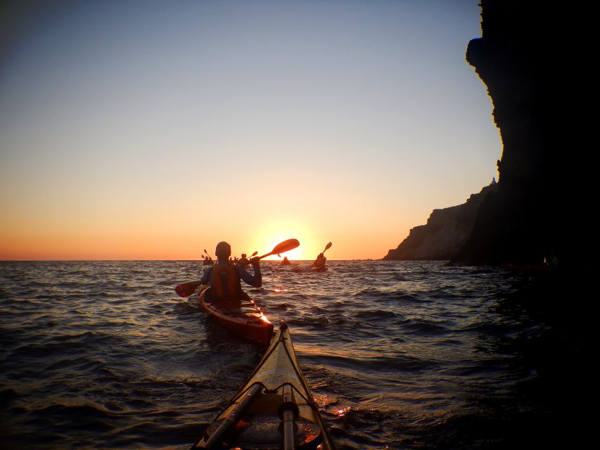 Santorini: Sunset Sea Kayak with Light Dinner - Kampia Beach snack break and swim time