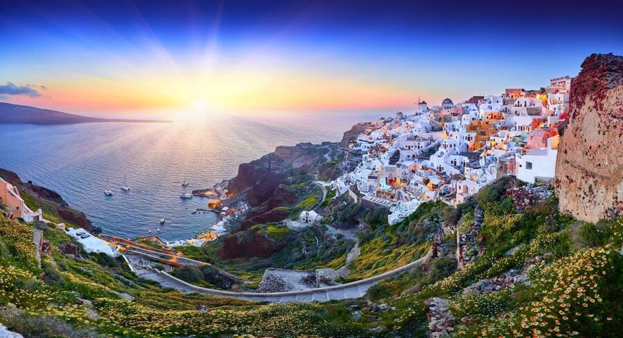 Santorini: Volcano and Hot Springs Sunset Dinner Cruise - 6) Thirasia Island Stop and Second Swim: Where the Views Get Cinematic