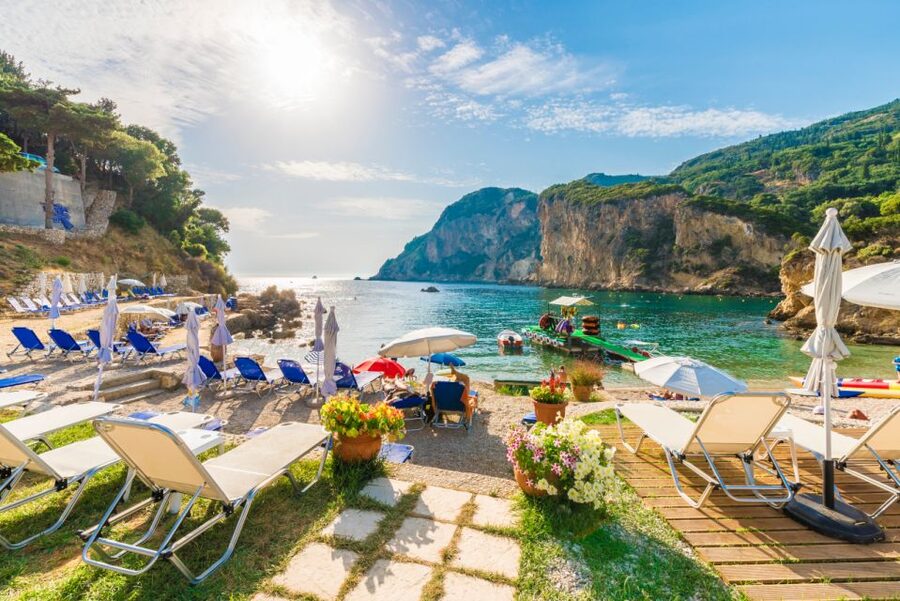 Saranda: Corfu Town and Palaiokastritsa Day Trip with Cruise - West to Palaiokastritsa, where the blue bay does the selling