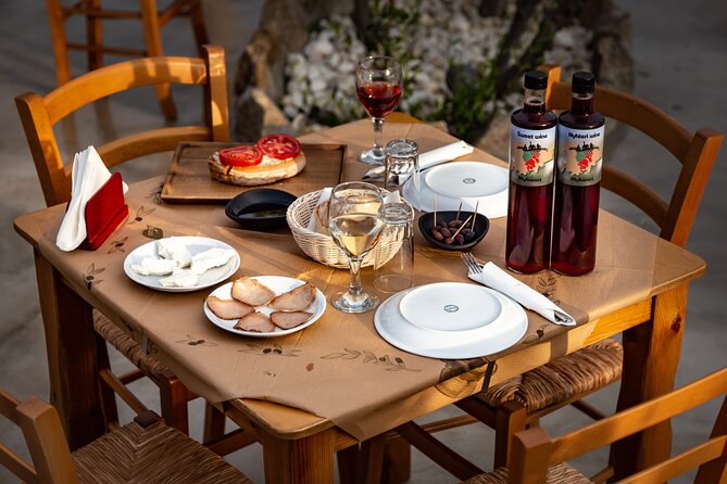 Tour and Wine Tasting in Mykonian Land - The Tasting: Wine, Olive Oil, Olives, Cheese, and More Food Than You Expect