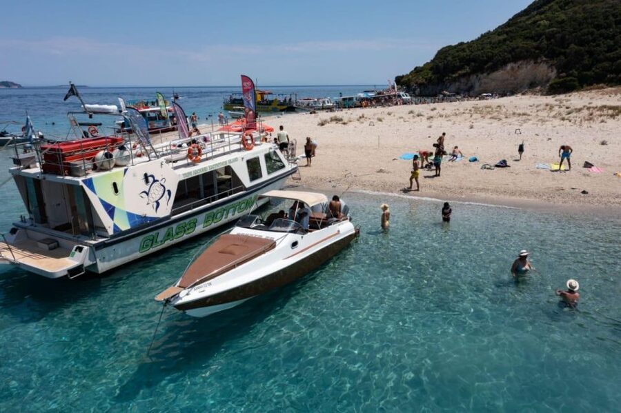 Zakynthos: Turtle Island & Keri Caves Glass-Bottom Boat Tour - The boat setup and what the glass bottom realistically does